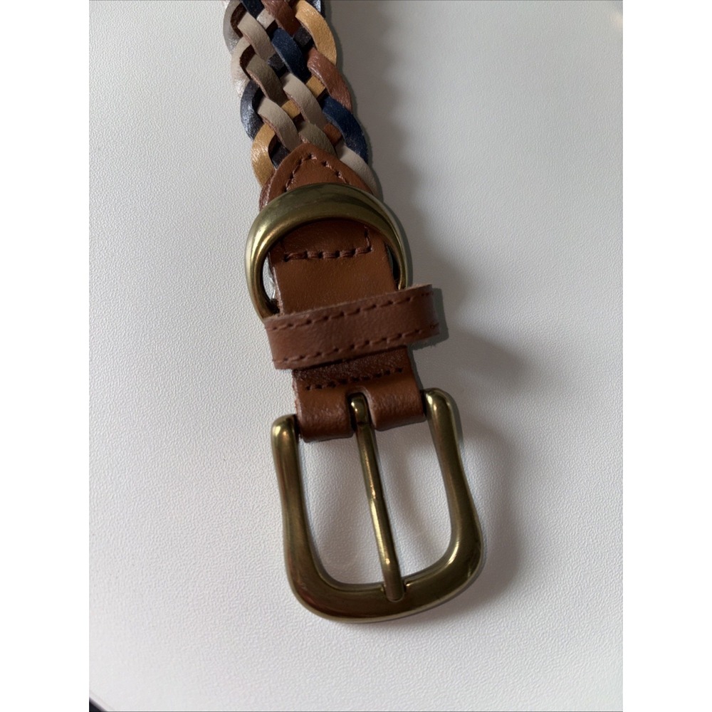 Leather Multicolor Braided Gold Toned Hardware Women's Belt Boho Brown XL - Picture 2 of 8